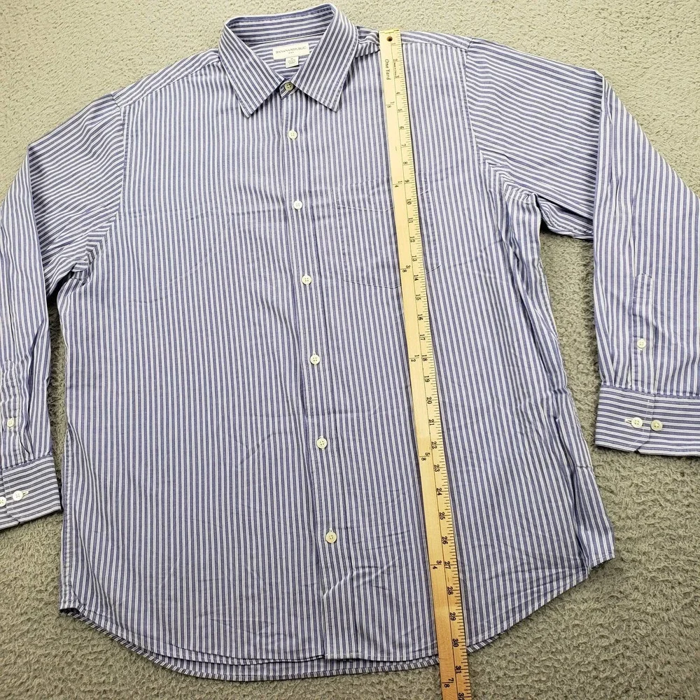 Banana Republic Shirt Mens XL 17-17‎ 1/2 Purple Striped Button Up Long Sleeve